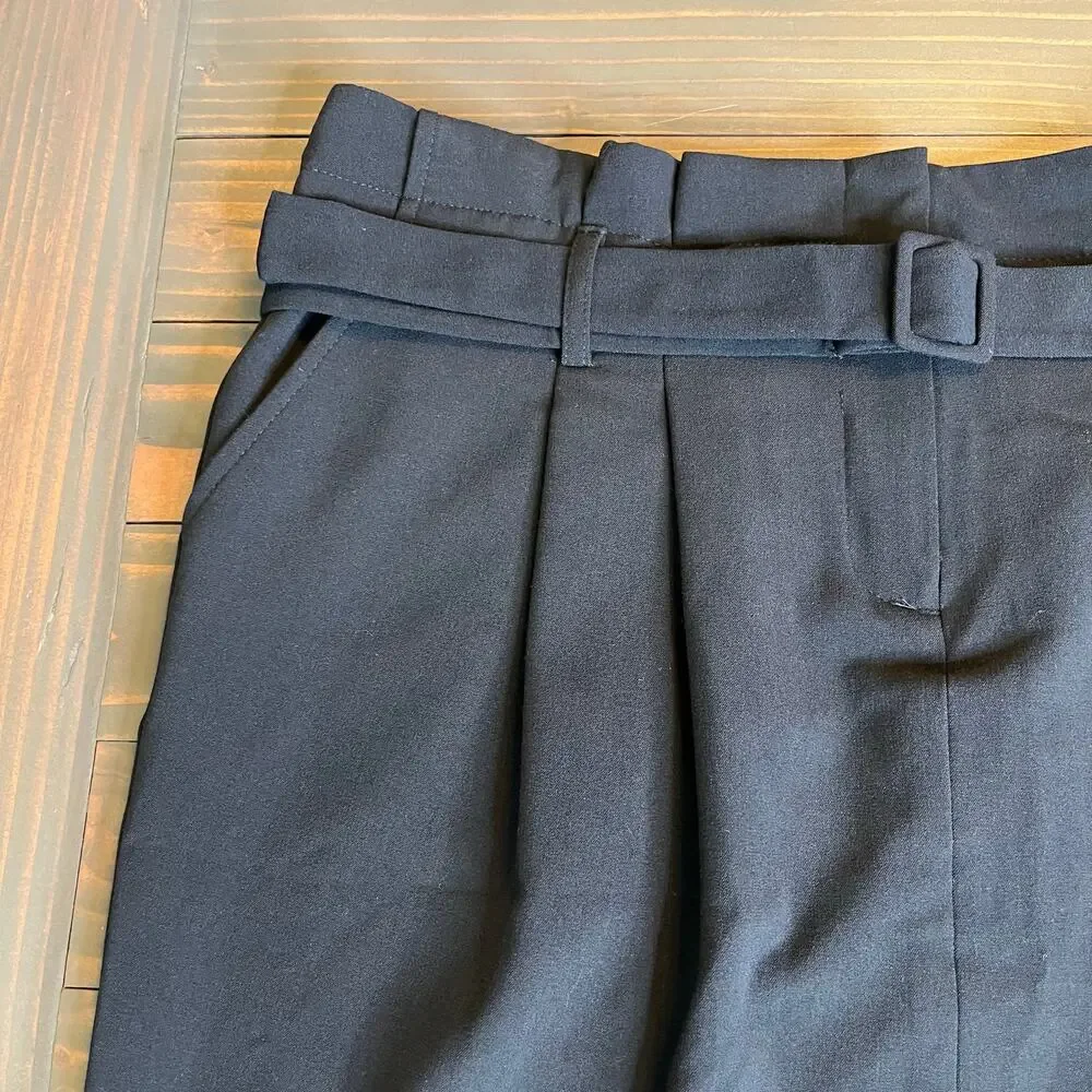 Apostrophe Black Pleated Mini Skirt Petite 12 Belted Dark Academia Office Siren